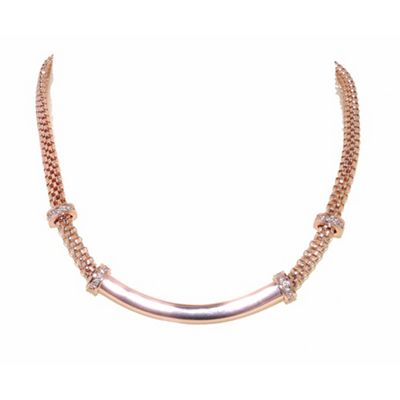 Rose gold plated mesh and crystal necklace